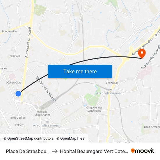 Place De Strasbourg to Hôpital Beauregard Vert Coteau map