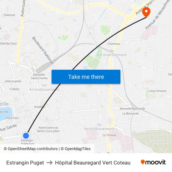 Estrangin Puget to Hôpital Beauregard Vert Coteau map