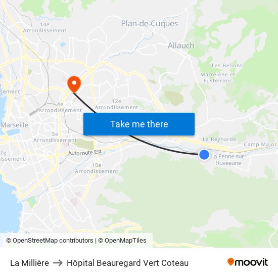 La Millière to Hôpital Beauregard Vert Coteau map