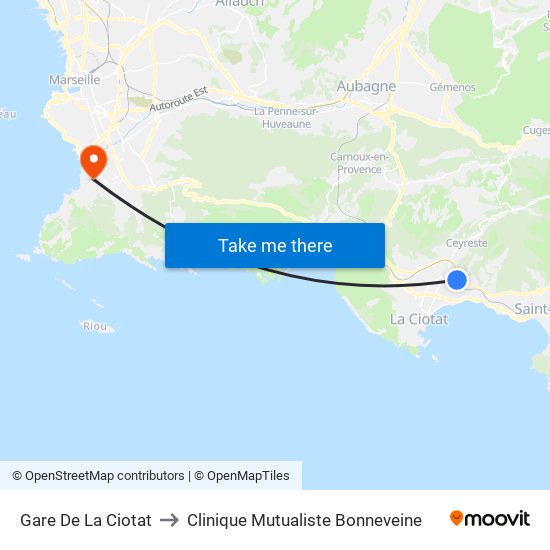 Gare De La Ciotat to Clinique Mutualiste Bonneveine map