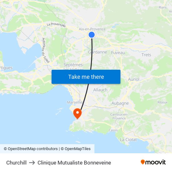 Churchill to Clinique Mutualiste Bonneveine map