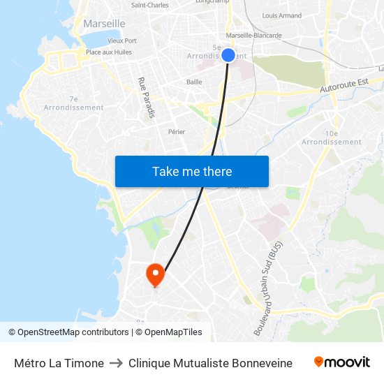 Métro La Timone to Clinique Mutualiste Bonneveine map