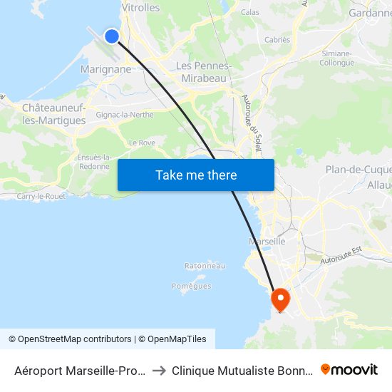Aéroport Marseille-Provence to Clinique Mutualiste Bonneveine map