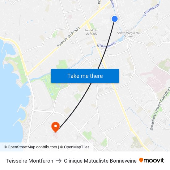 Teisseire Montfuron to Clinique Mutualiste Bonneveine map