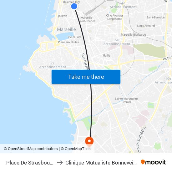 Place De Strasbourg to Clinique Mutualiste Bonneveine map
