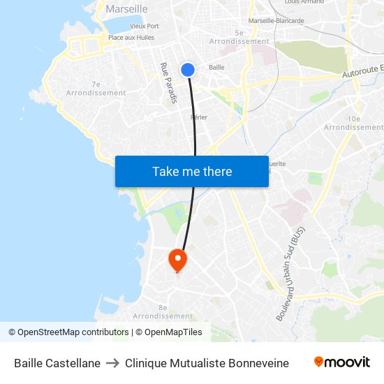 Baille Castellane to Clinique Mutualiste Bonneveine map