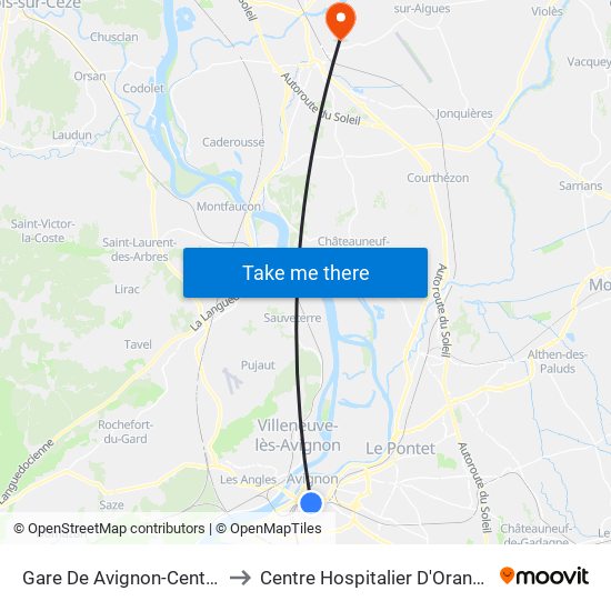 Gare De Avignon-Centre to Centre Hospitalier D'Orange map