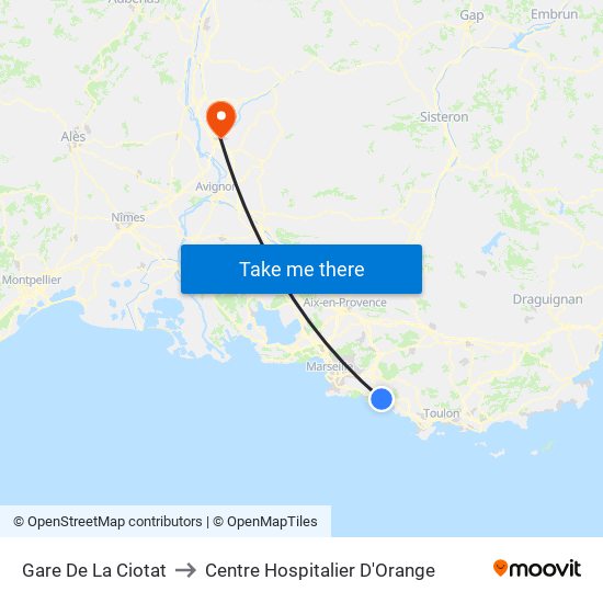 Gare De La Ciotat to Centre Hospitalier D'Orange map