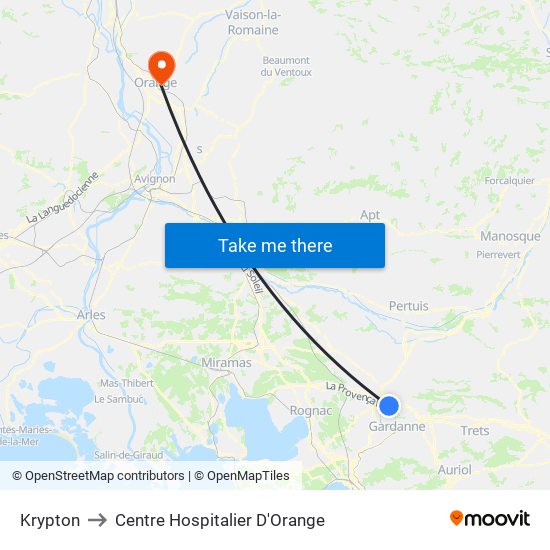 Krypton to Centre Hospitalier D'Orange map