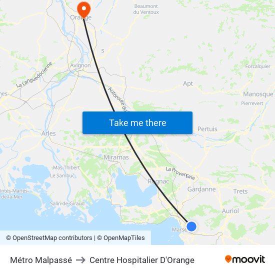 Métro Malpassé to Centre Hospitalier D'Orange map