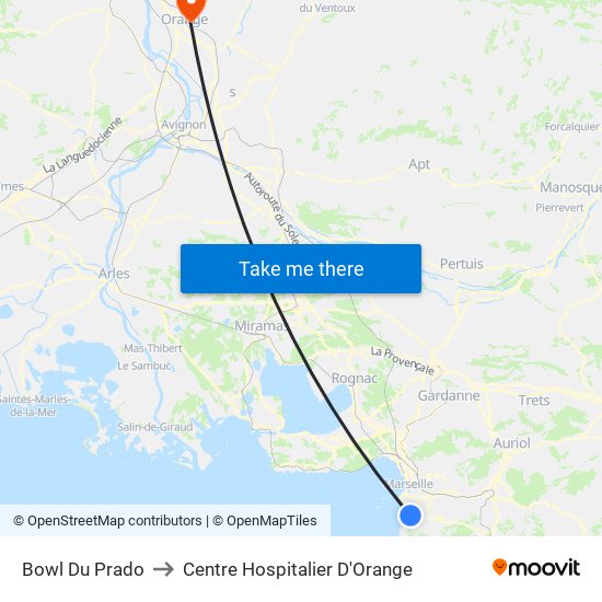 Bowl Du Prado to Centre Hospitalier D'Orange map