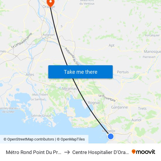 Métro Rond Point Du Prado to Centre Hospitalier D'Orange map