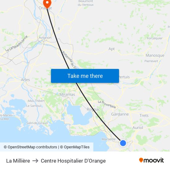 La Millière to Centre Hospitalier D'Orange map