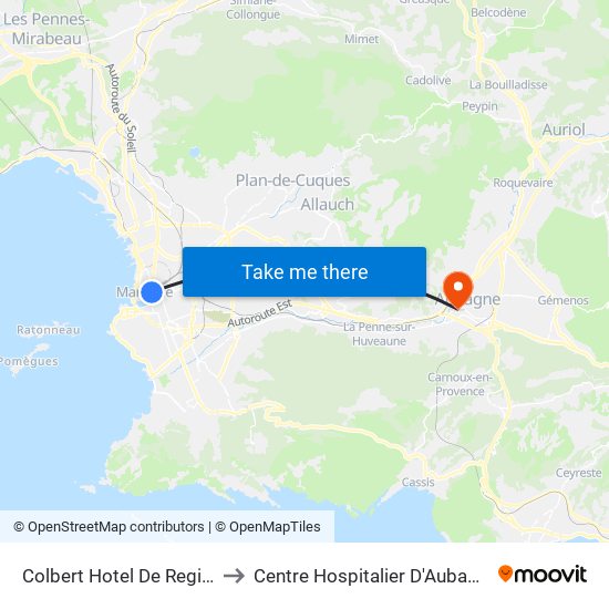 Colbert Hotel De Region to Centre Hospitalier D'Aubagne map
