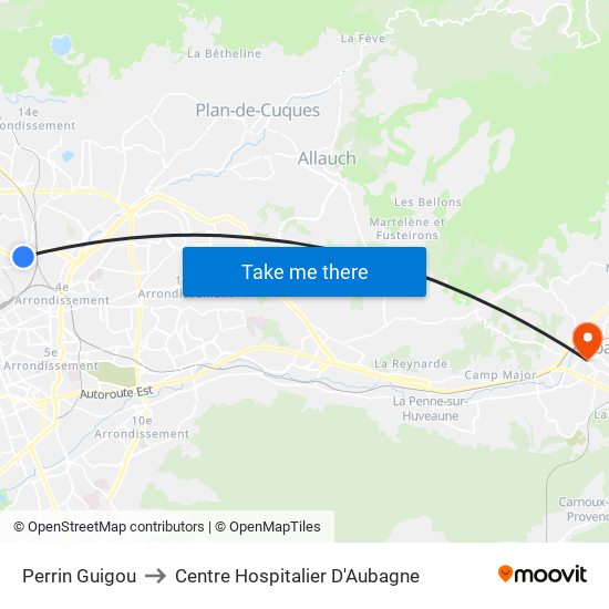 Perrin Guigou to Centre Hospitalier D'Aubagne map
