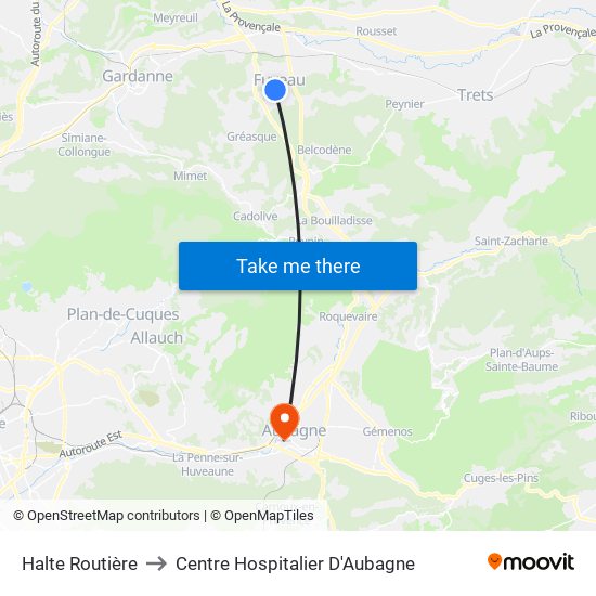 Halte Routière to Centre Hospitalier D'Aubagne map