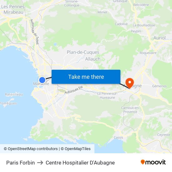 Paris Forbin to Centre Hospitalier D'Aubagne map