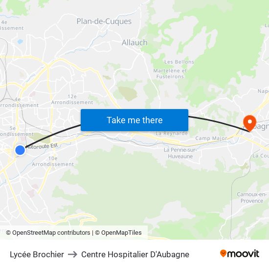 Lycée Brochier to Centre Hospitalier D'Aubagne map