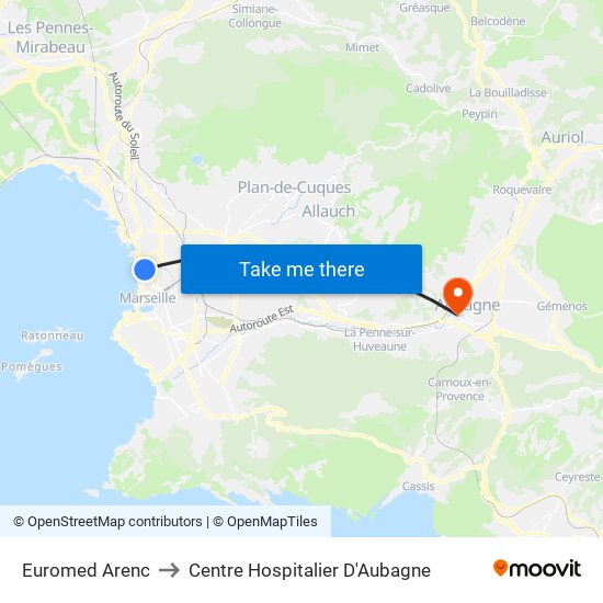 Euromed Arenc to Centre Hospitalier D'Aubagne map