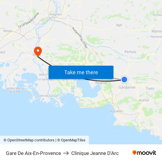 Gare De Aix-En-Provence to Clinique Jeanne D'Arc map