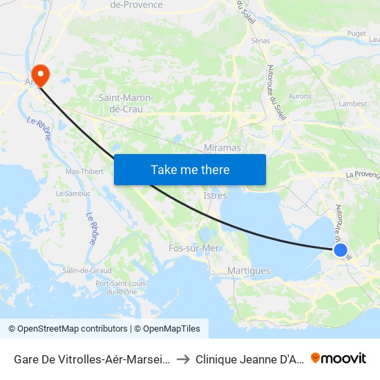 Gare De Vitrolles-Aér-Marseille to Clinique Jeanne D'Arc map