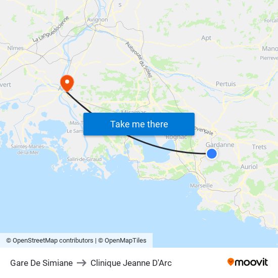 Gare De Simiane to Clinique Jeanne D'Arc map