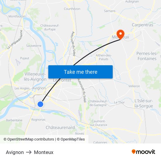 Avignon to Monteux map