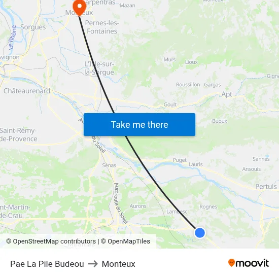 Pae La Pile Budeou to Monteux map