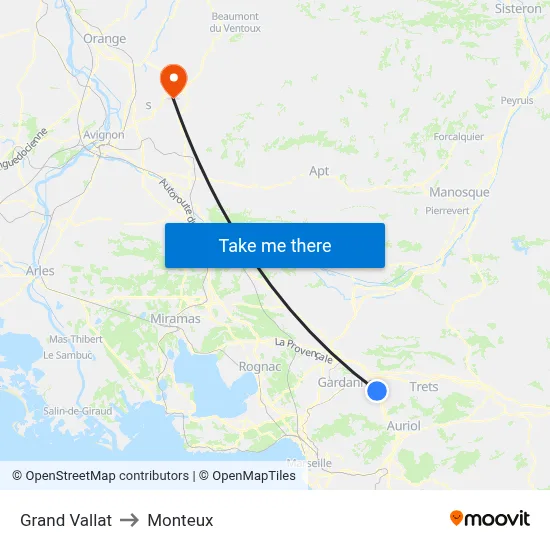 Grand Vallat to Monteux map