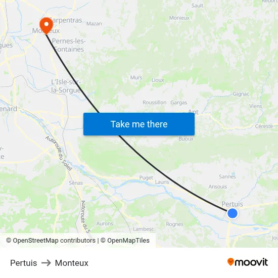 Pertuis to Monteux map