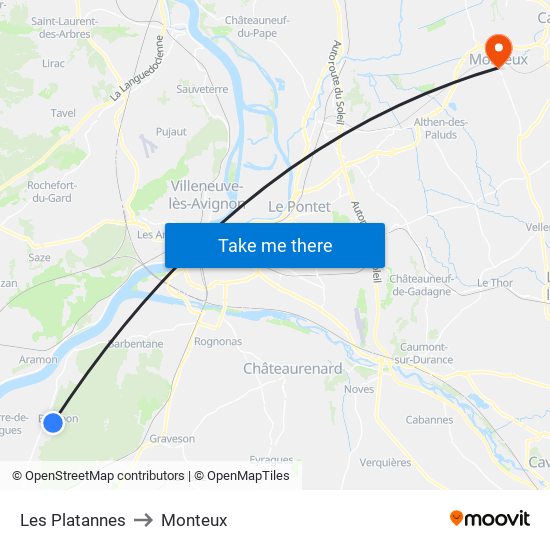 Les Platannes to Monteux map