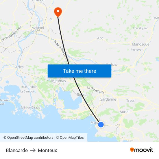 Blancarde to Monteux map