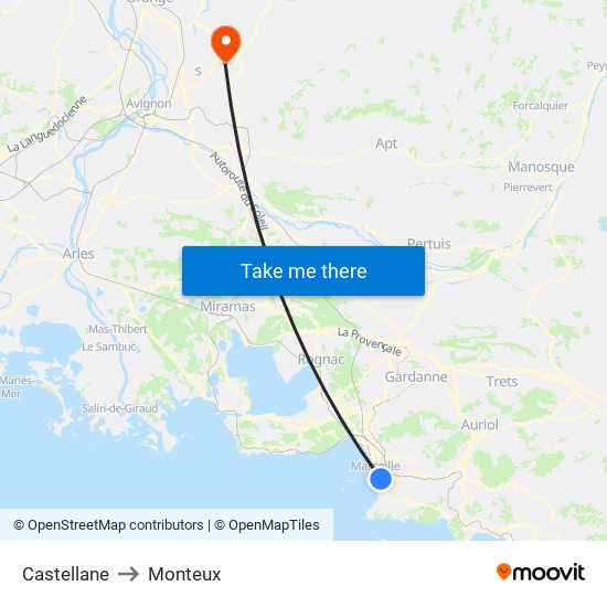 Castellane to Monteux map