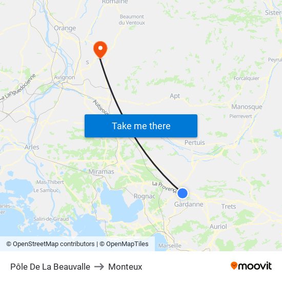 Pôle De La Beauvalle to Monteux map