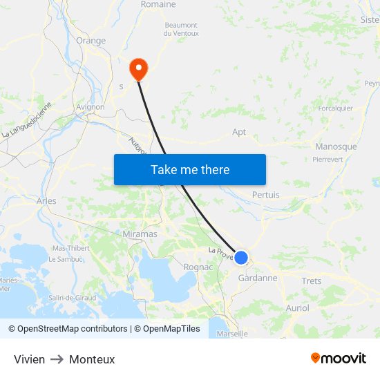 Vivien to Monteux map