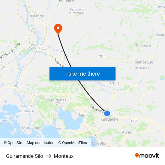 Guiramande Silo to Monteux map