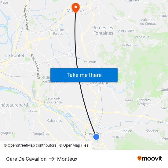 Gare De Cavaillon to Monteux map