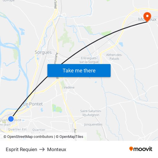 Esprit Requien to Monteux map