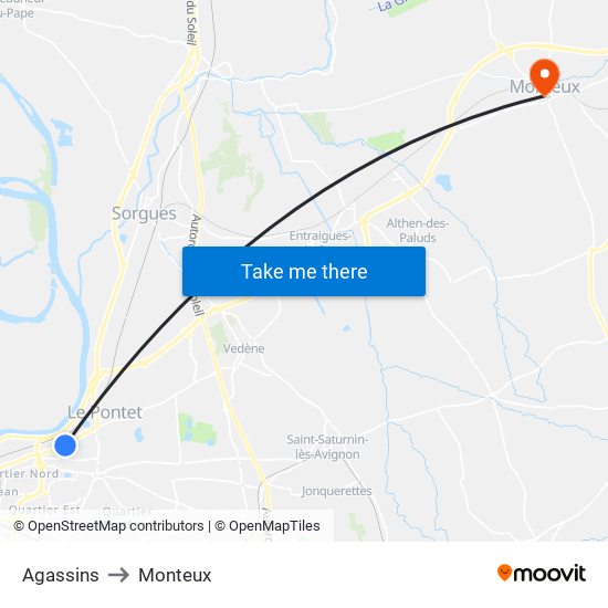 Agassins to Monteux map