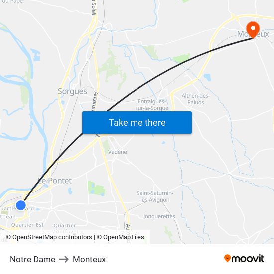 Notre Dame to Monteux map