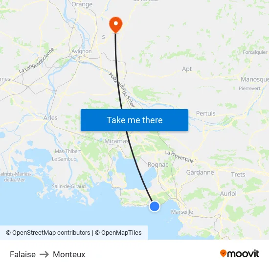 Falaise to Monteux map