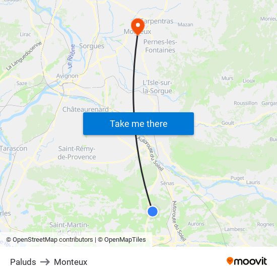 Paluds to Monteux map