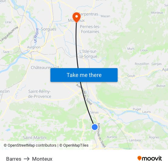 Barres to Monteux map
