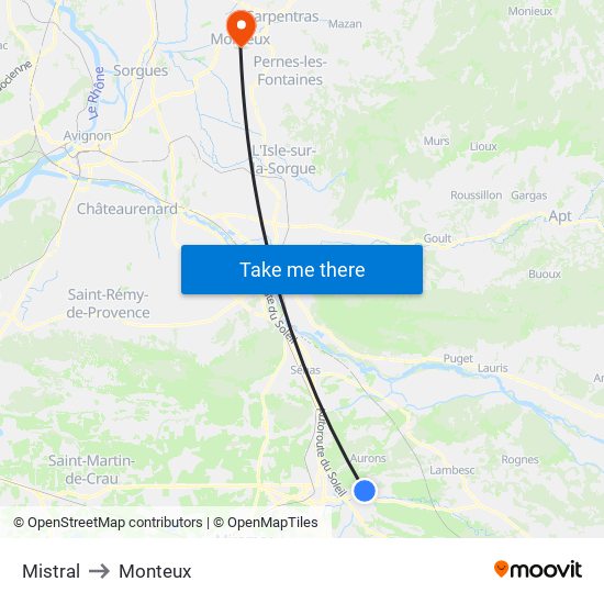 Mistral to Monteux map