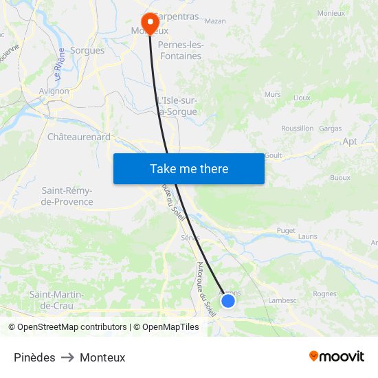 Pinèdes to Monteux map