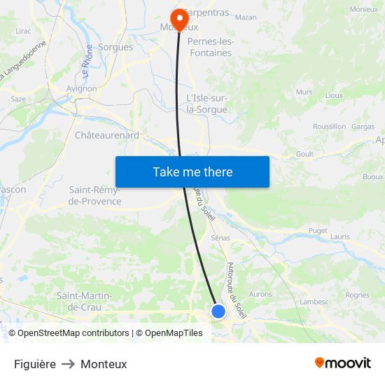Figuière to Monteux map