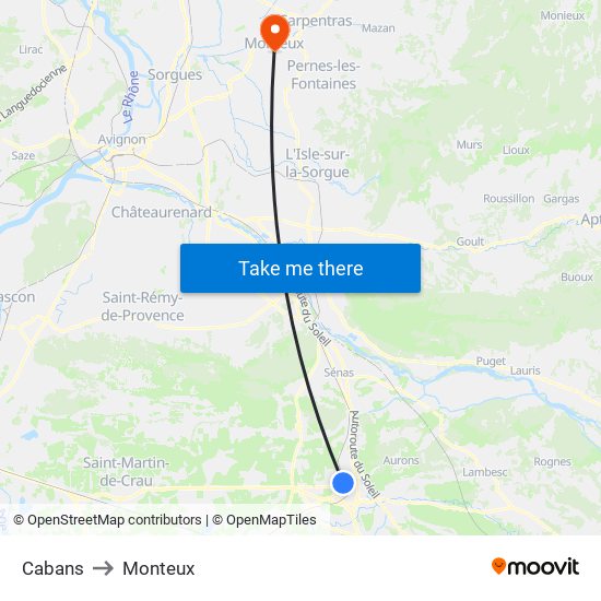 Cabans to Monteux map