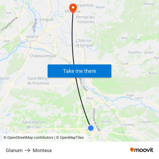 Glanum to Monteux map