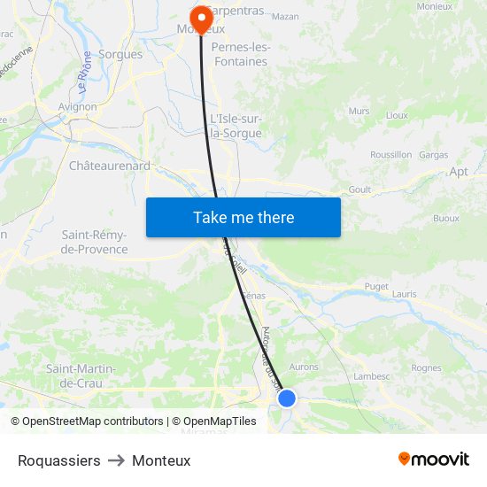 Roquassiers to Monteux map