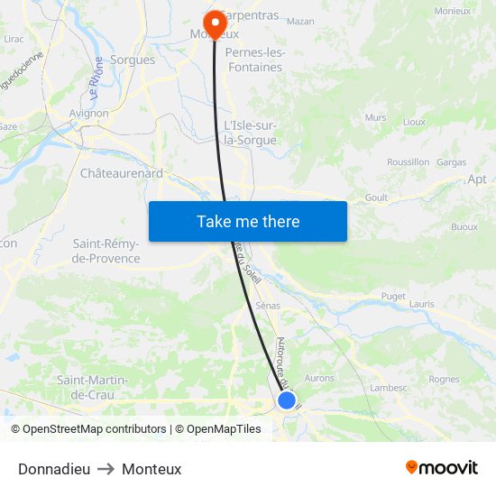 Donnadieu to Monteux map